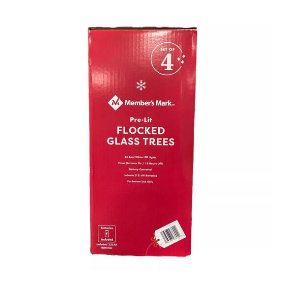 Nib- Member's Mark-Pre-Lit 4 Pc Indoor Flocked Glass Holiday Trees - Picture 3 of 3